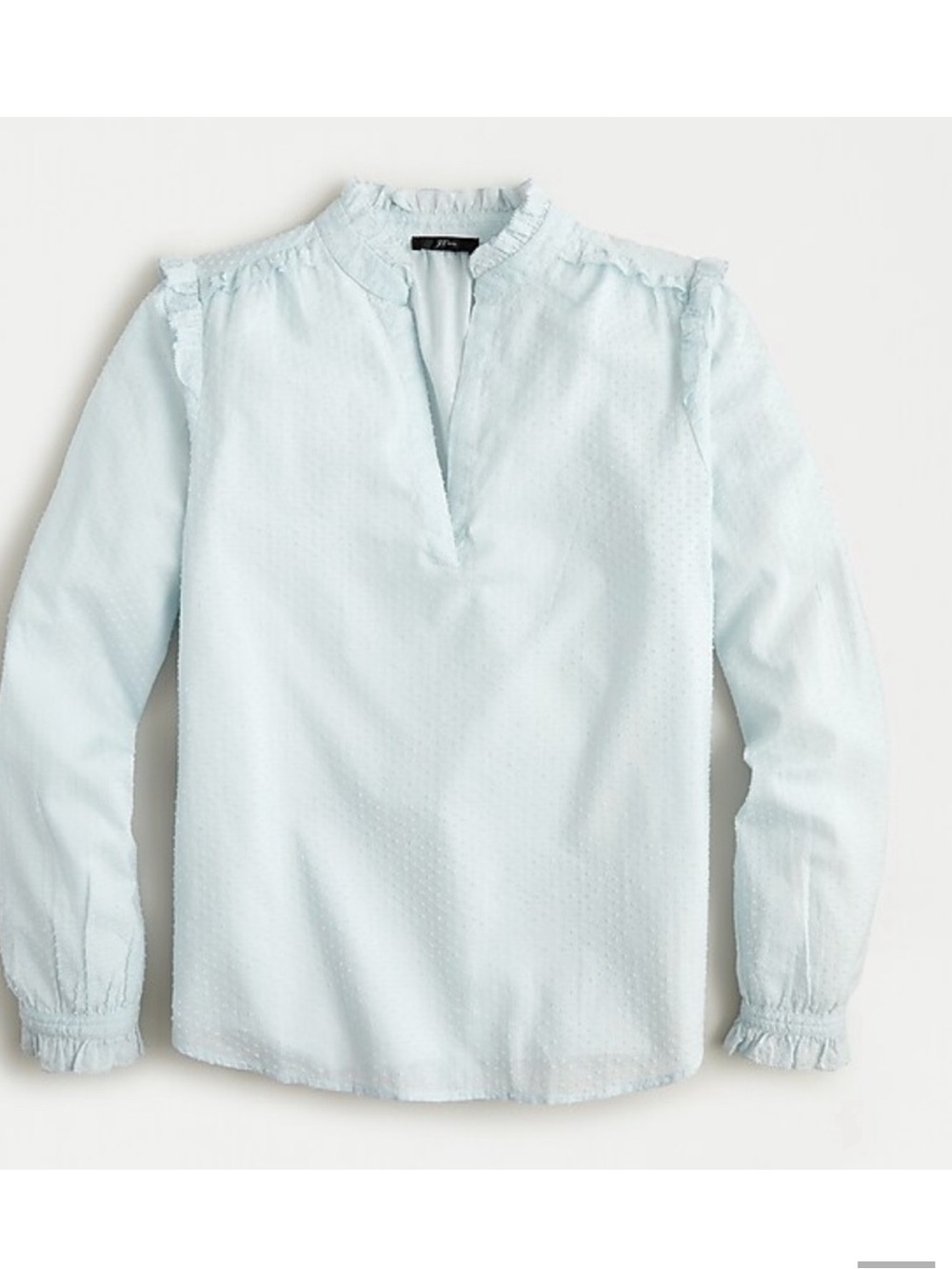 J. Crew Cream Swiss Dot Ruffle V-Neck Long Sleeve Top